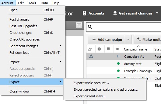 Export-account